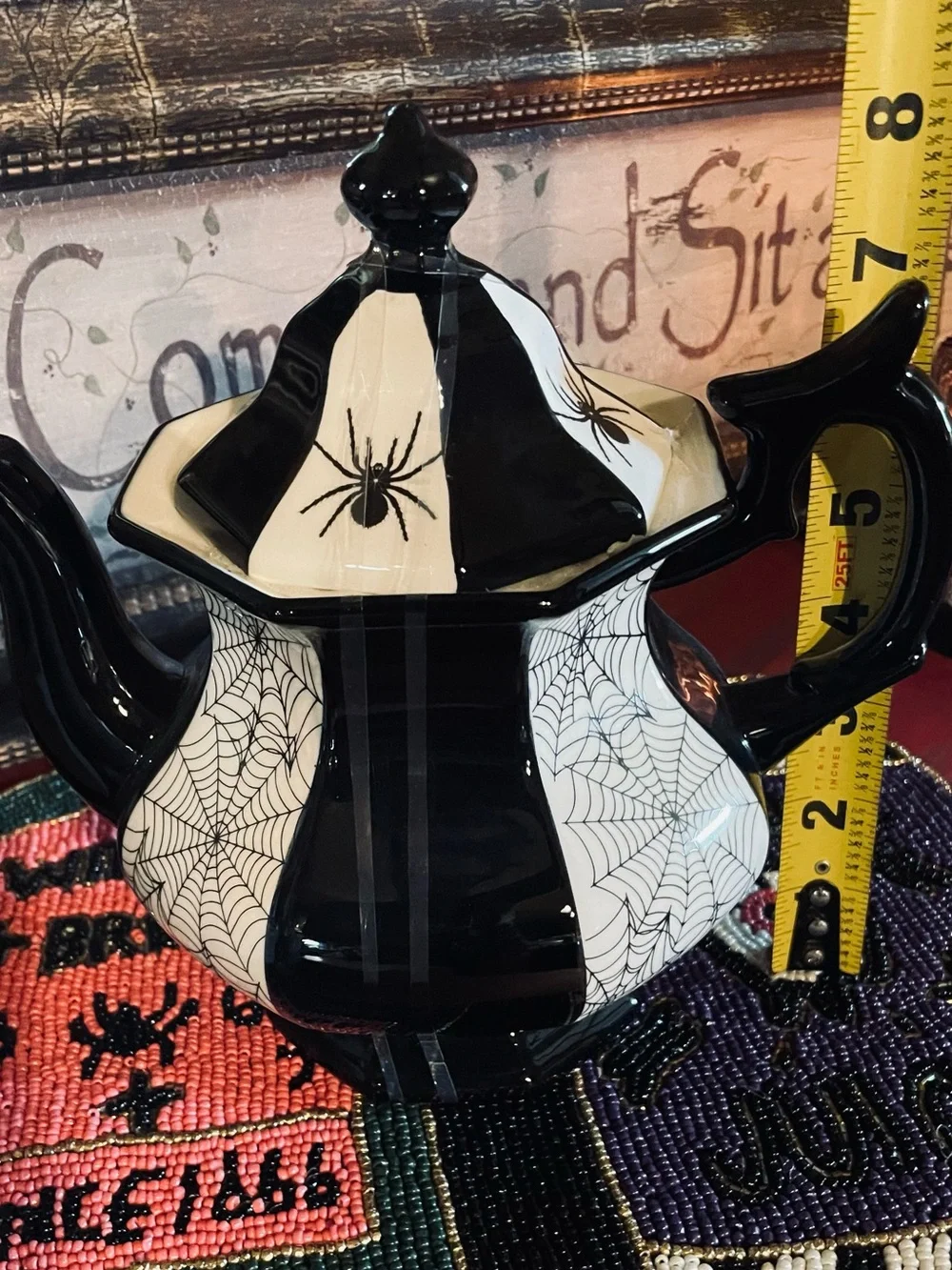 GRACE TEAWARE NWT Halloween Spider And Web Fine Porcelain Gothic Witchy Teapot